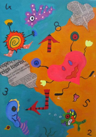 体内時計 25.4 x 36.4cm acrylic, collage